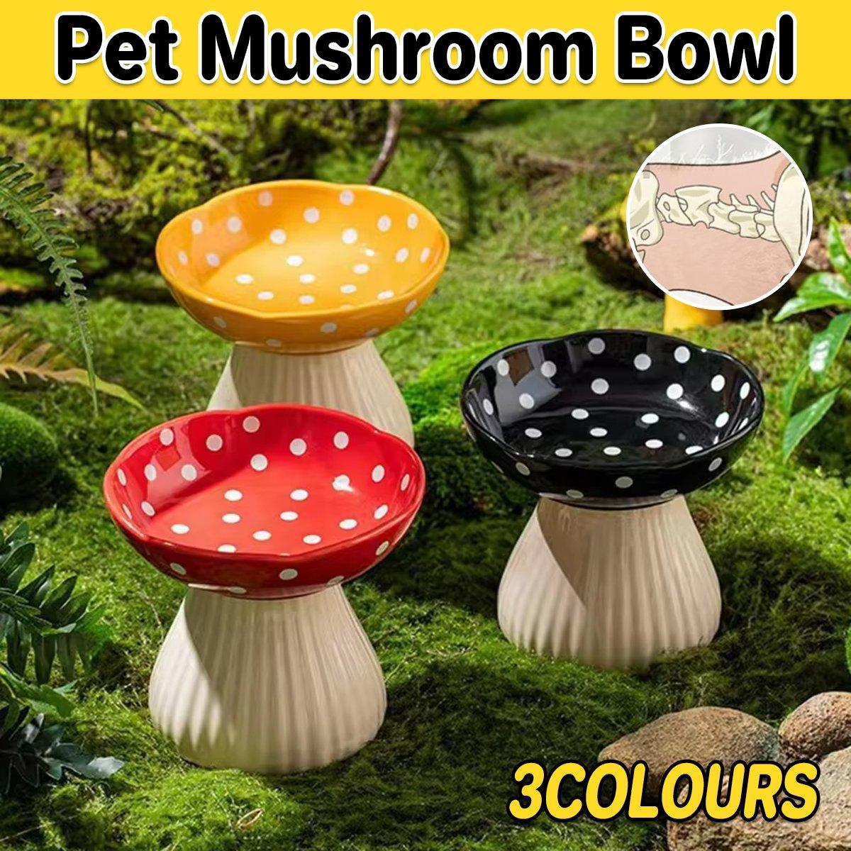 Pet Elevated Mushroom Bowl Ceramic Cat Dog Bowl Dish Food Feeder Raised Cat Bowl - Red - Image 1
