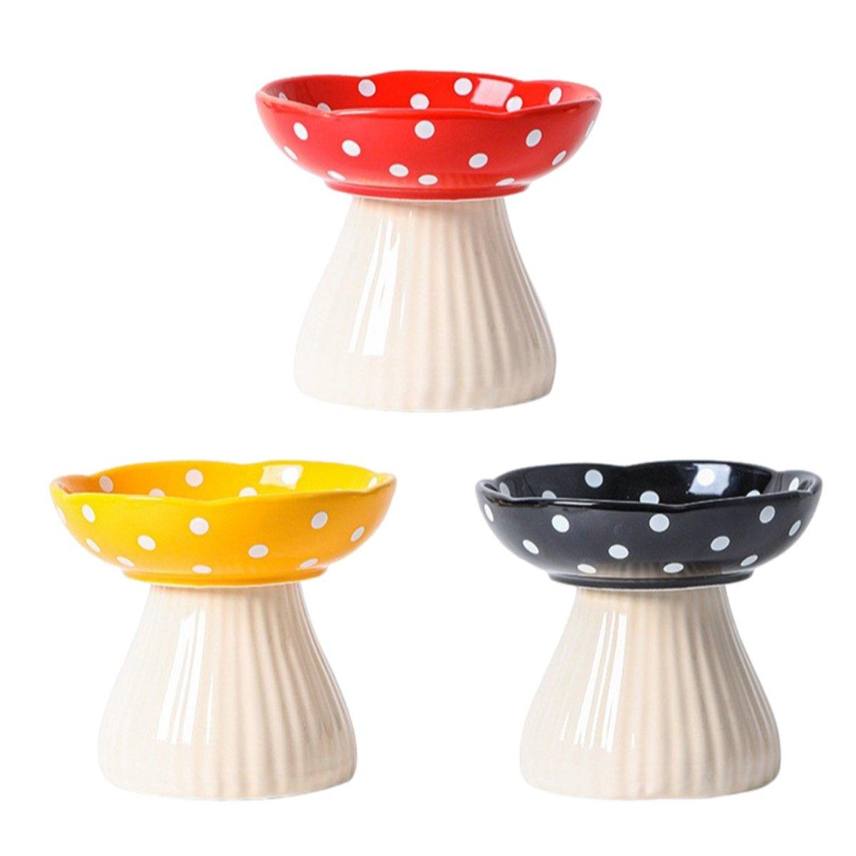 Pet Elevated Mushroom Bowl Ceramic Cat Dog Bowl Dish Food Feeder Raised Cat Bowl - Red - Image 2