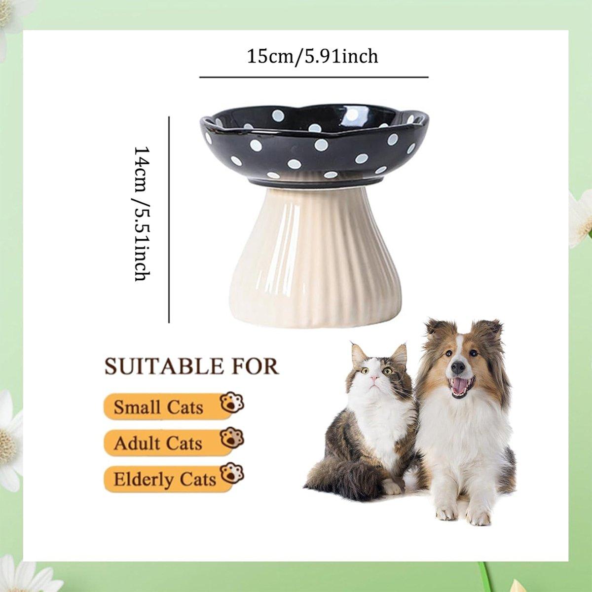 Pet Elevated Mushroom Bowl Ceramic Cat Dog Bowl Dish Food Feeder Raised Cat Bowl - Red - Image 3