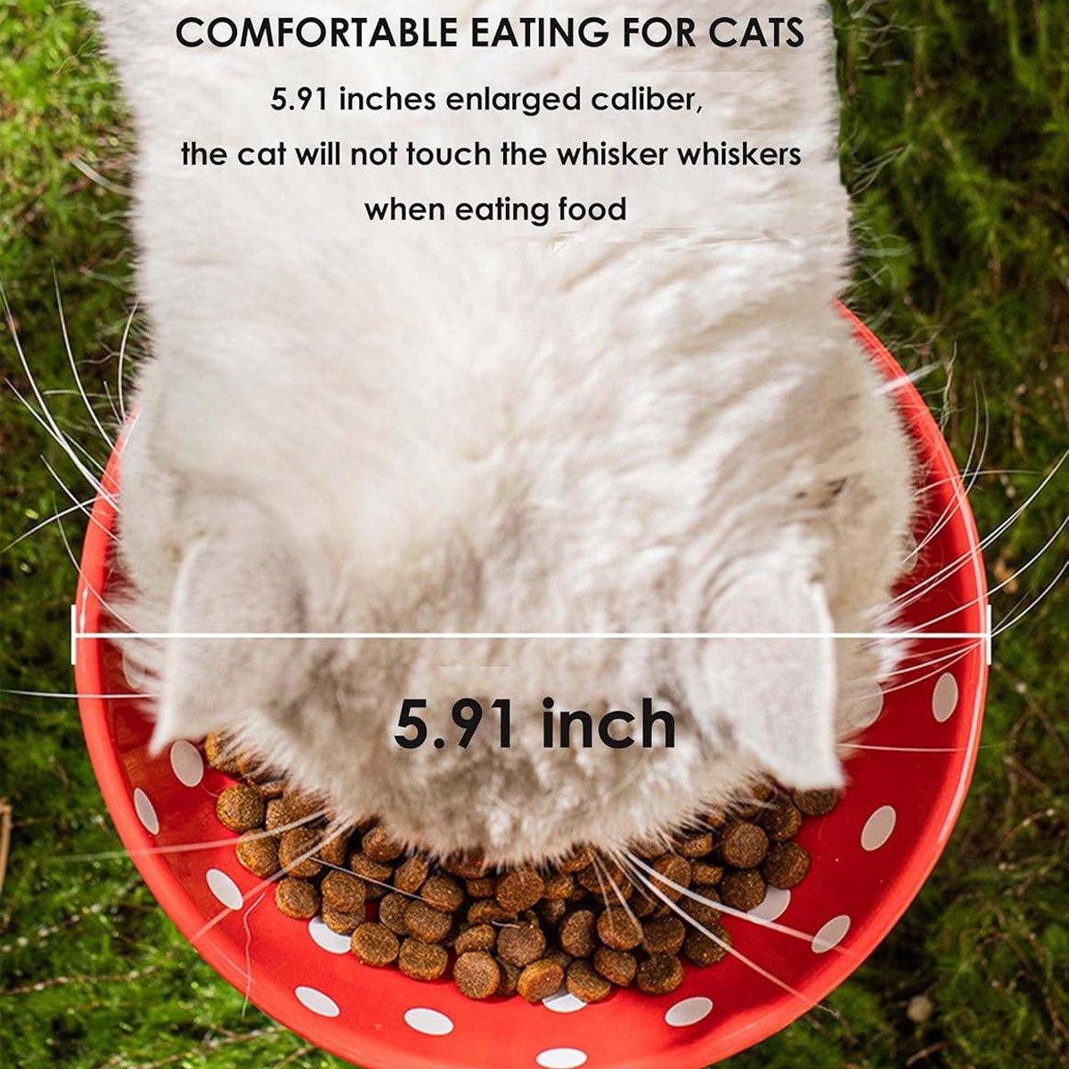 Pet Elevated Mushroom Bowl Ceramic Cat Dog Bowl Dish Food Feeder Raised Cat Bowl - Red - Image 5