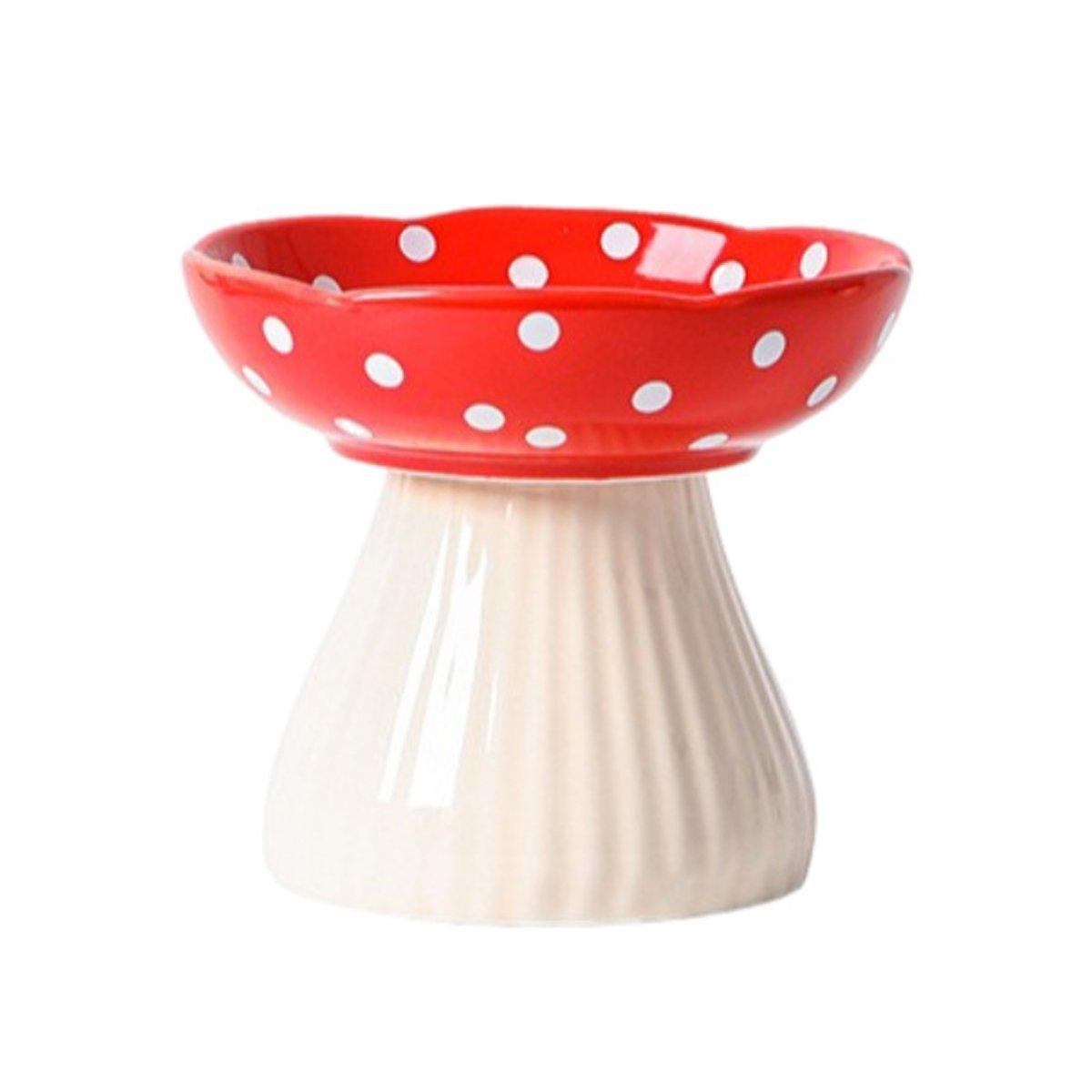 Pet Elevated Mushroom Bowl Ceramic Cat Dog Bowl Dish Food Feeder Raised Cat Bowl - Red - Image 6