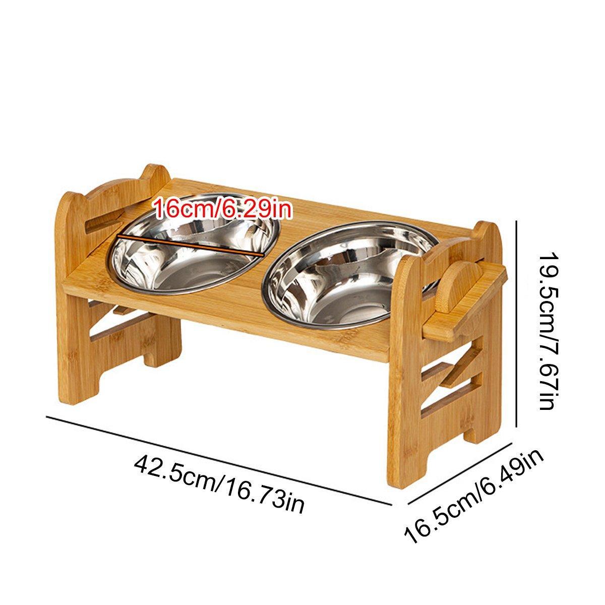 Wood Adjustable Elevated Raised Pet Dog Feeder Stainless Steel Bowl Water Stand - Image 3