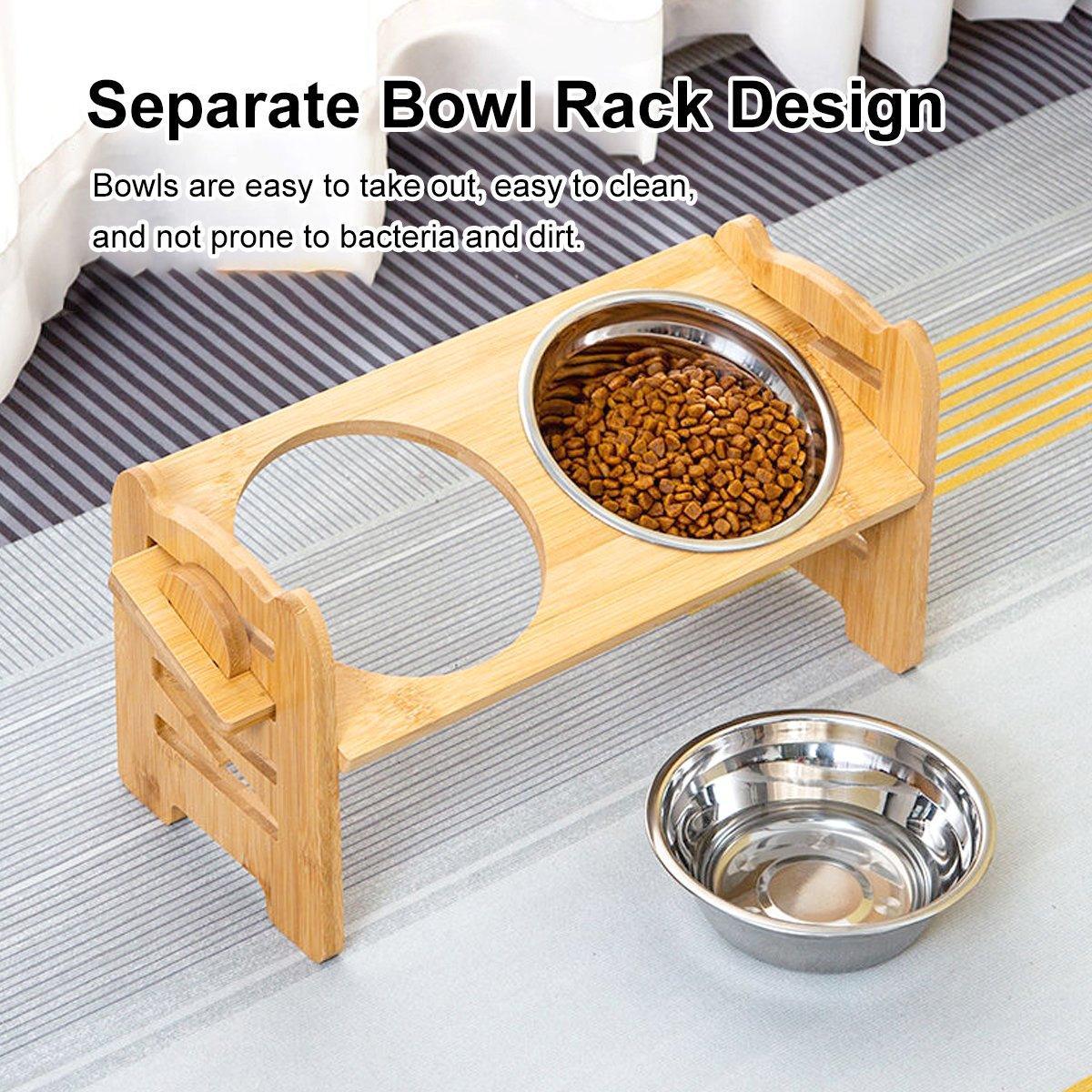 Wood Adjustable Elevated Raised Pet Dog Feeder Stainless Steel Bowl Water Stand - Image 5