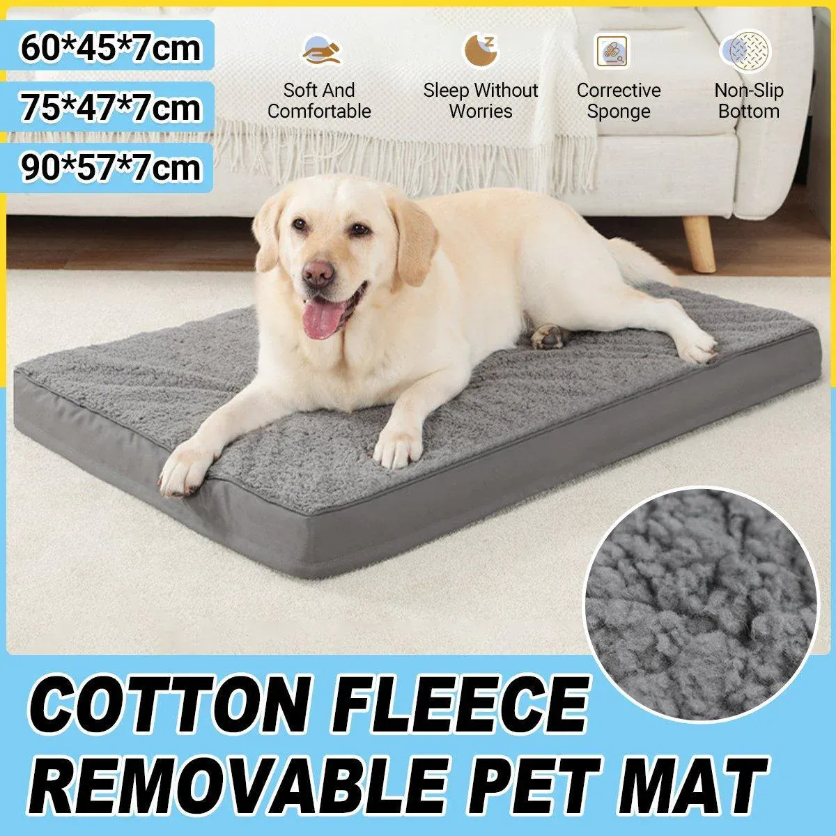 Removable Washable Waterproof Pet Mattress Anti-Bite Cushion Sleeping Dog Mat - 90x57x7cm - Image 1