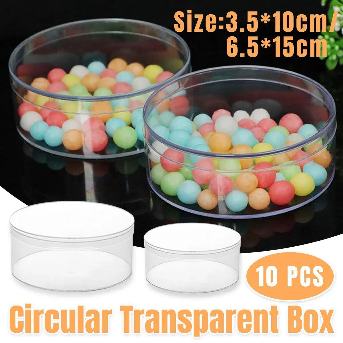 10pcs Clear Round Gift Boxes Plastic Candy Storage Containers for Party Favors - 15x6.5cm - Image 1