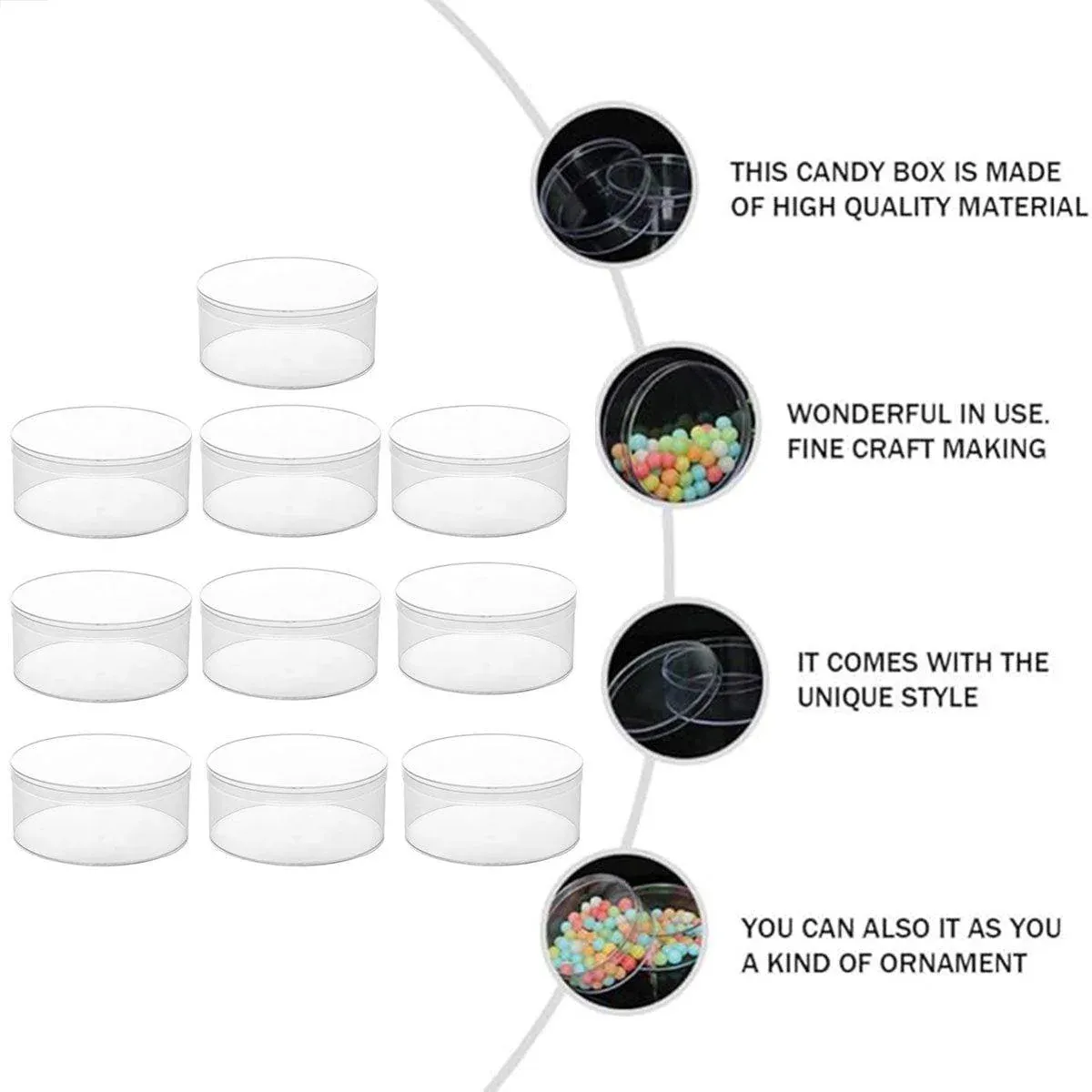 10pcs Clear Round Gift Boxes Plastic Candy Storage Containers for Party Favors - 15x6.5cm - Image 4