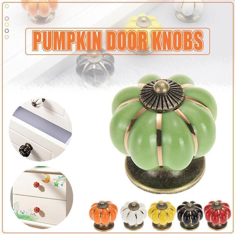 Pumpkin Ceramic Vintage Door Knobs Cabinet Drawer Cupboard Kitchen Pull Handle - Image 1