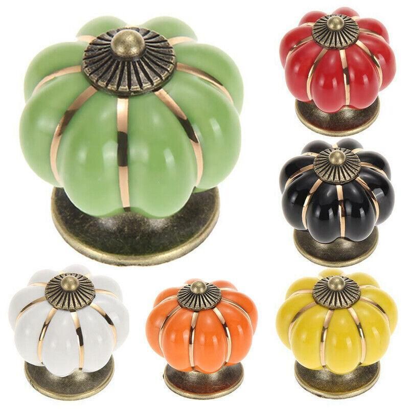 Pumpkin Ceramic Vintage Door Knobs Cabinet Drawer Cupboard Kitchen Pull Handle - Image 2