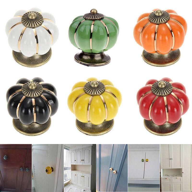 Pumpkin Ceramic Vintage Door Knobs Cabinet Drawer Cupboard Kitchen Pull Handle - Image 3