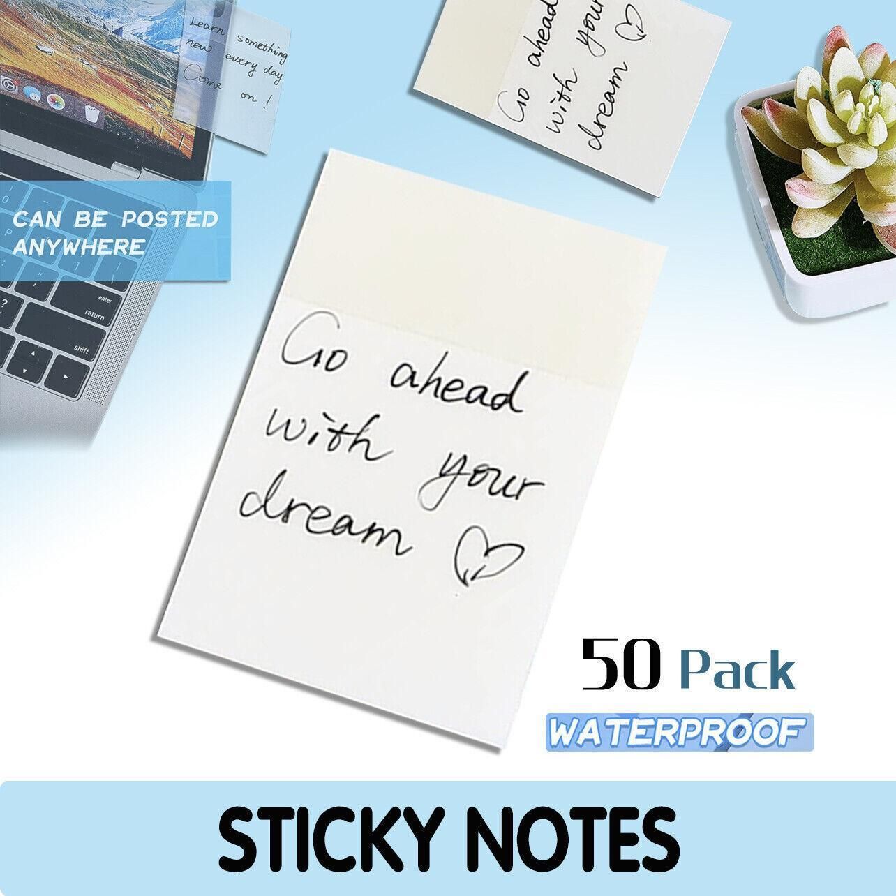 50 Sheets Clear Sticky Notes Pad Waterproof Self-Adhesive Memo Message Note Au - 50 Sheets - Image 1