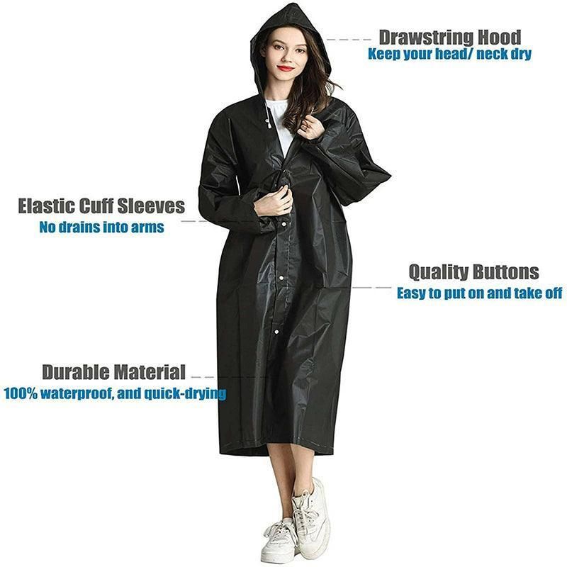 Waterproof Raincoat Jacket Mens Womens Long Hooded Rainwear Eva Rain Coat Au - Image 4