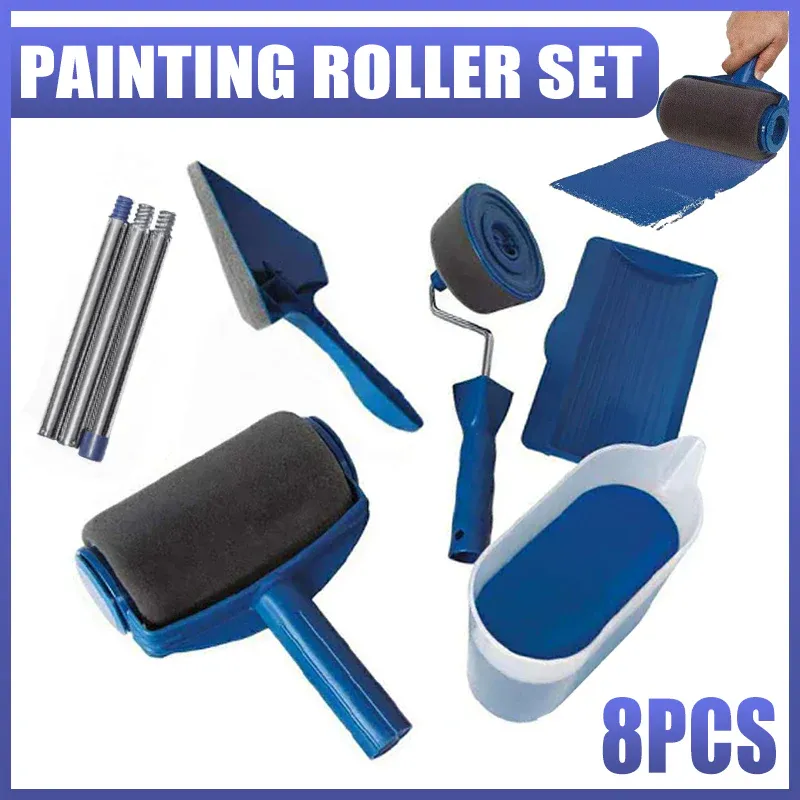8Pcs/Set Pro Paint Roller Brush Handle Flocked Edger Wall Painting Hand Tool - Image 1