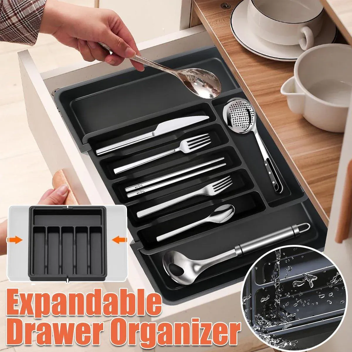 Expandable Cutlery Organizer Adjustable Silverware Drawer Storage Box Tray - Image 1