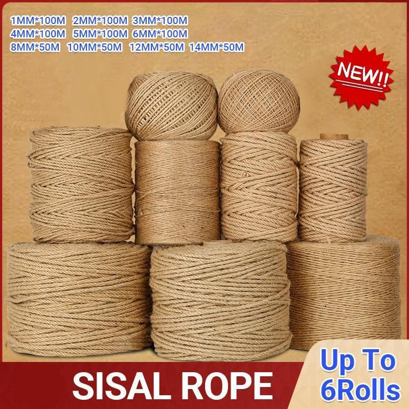 Sisal Rope Natural Jute Hemp Manila Twine String Cord 1-14mm Thick Craft DIY - 5Rolls-12MM*50M - Image 1