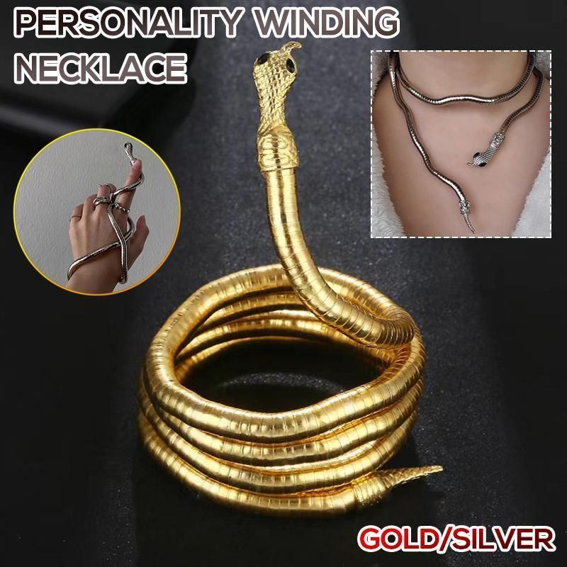 Adjustable Punk Snake Choker Necklace & Flexible Wrap Bracelet Collar Setllar - Golden - Image 1
