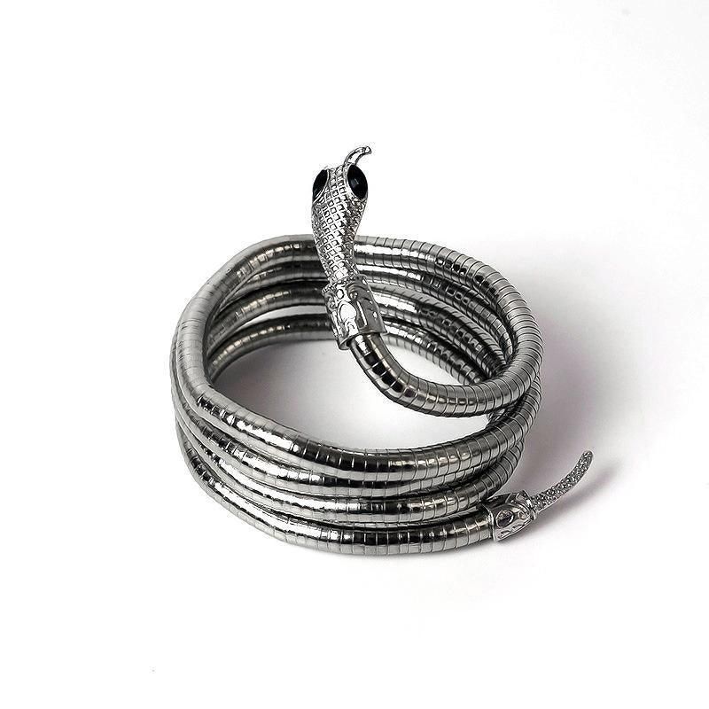 Adjustable Punk Snake Choker Necklace & Flexible Wrap Bracelet Collar Setllar - Golden - Image 2