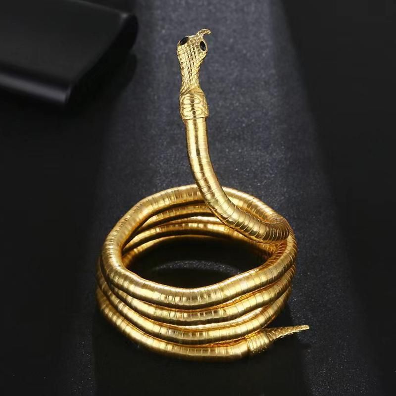 Adjustable Punk Snake Choker Necklace & Flexible Wrap Bracelet Collar Setllar - Golden - Image 3
