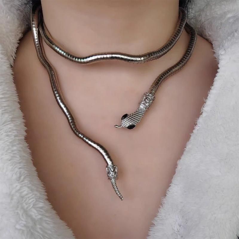 Adjustable Punk Snake Choker Necklace & Flexible Wrap Bracelet Collar Setllar - Golden - Image 4