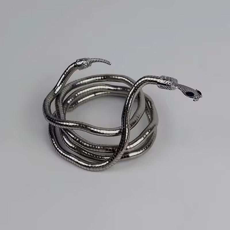 Adjustable Punk Snake Choker Necklace & Flexible Wrap Bracelet Collar Setllar - Golden - Image 5