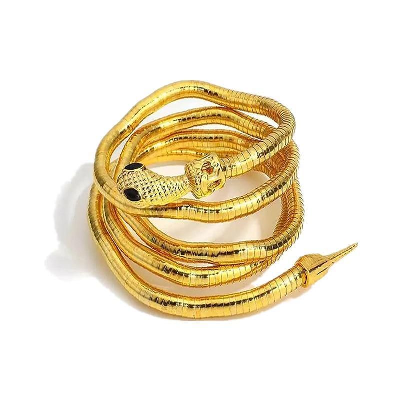 Adjustable Punk Snake Choker Necklace & Flexible Wrap Bracelet Collar Setllar - Golden - Image 7