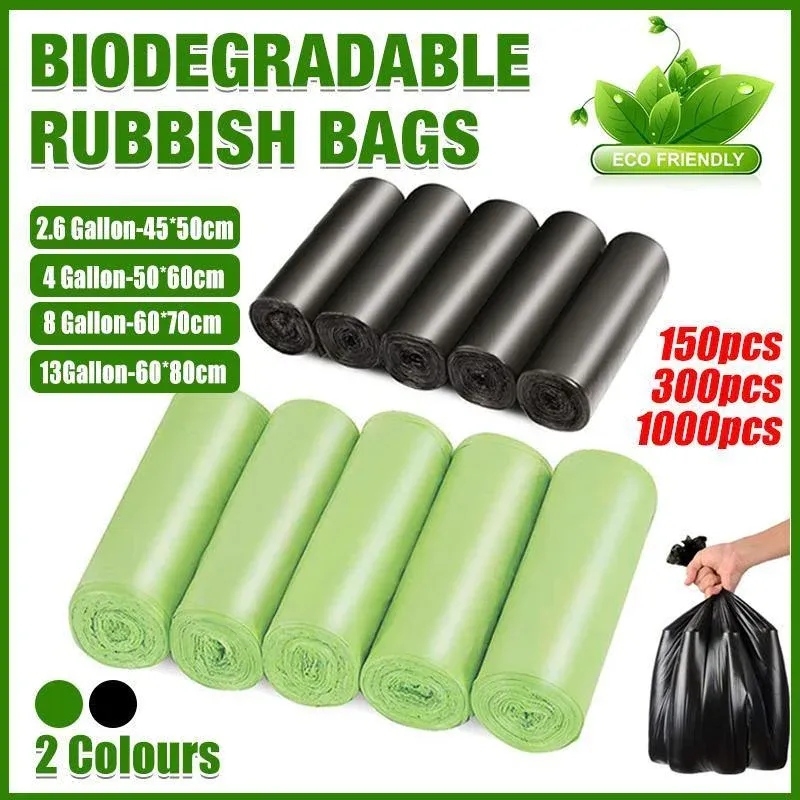 10Rolls Black Biodegradable Bin Liners Kitchen Garbage Bags 2.6GL,4GL,8GL,13GL - 50*60cm-10Rolls(1000Bags) - Image 1