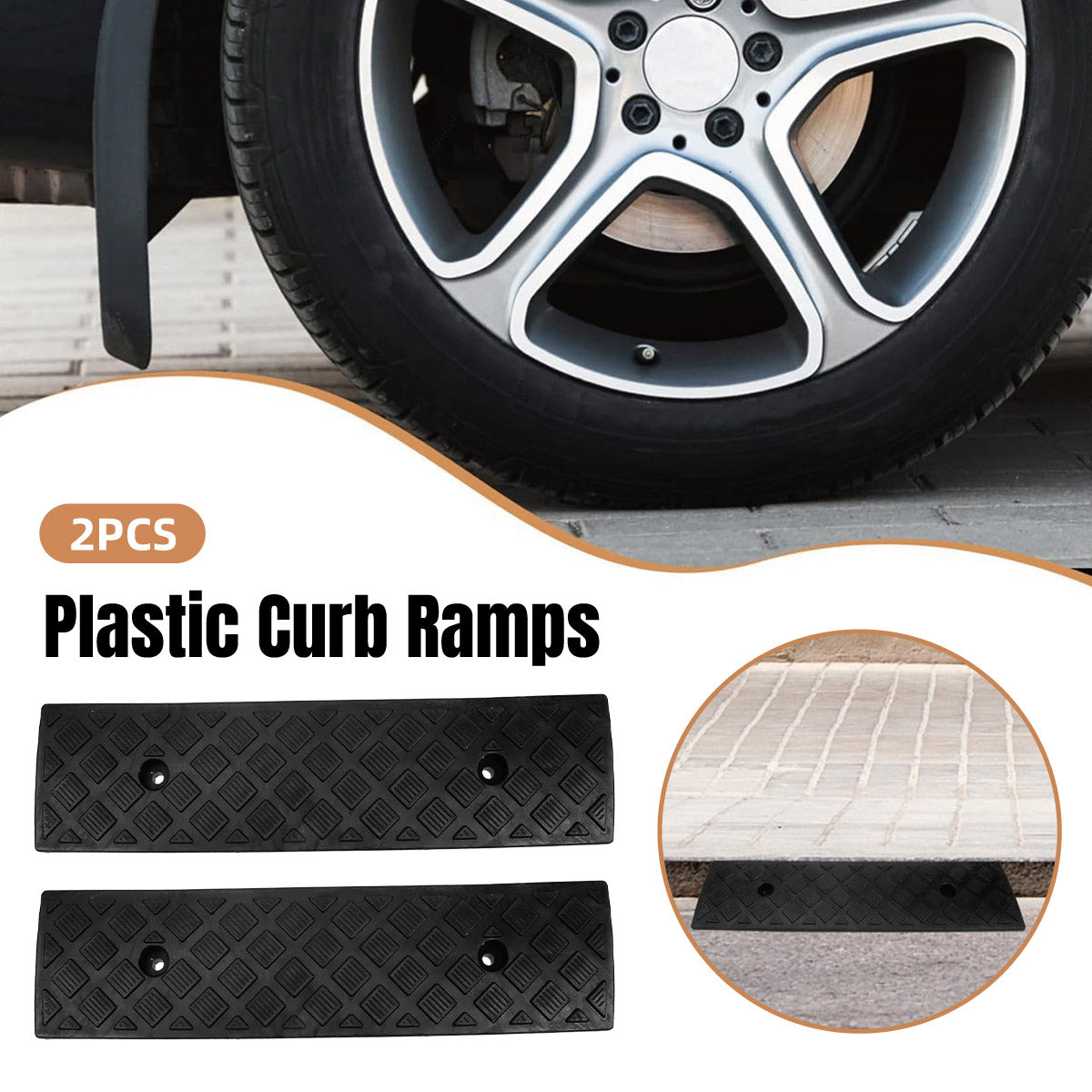 Uphill Step Ramp Pad 2PCS Plastic Slope Threshold Ramp Pad For Driveway Support - Image 1