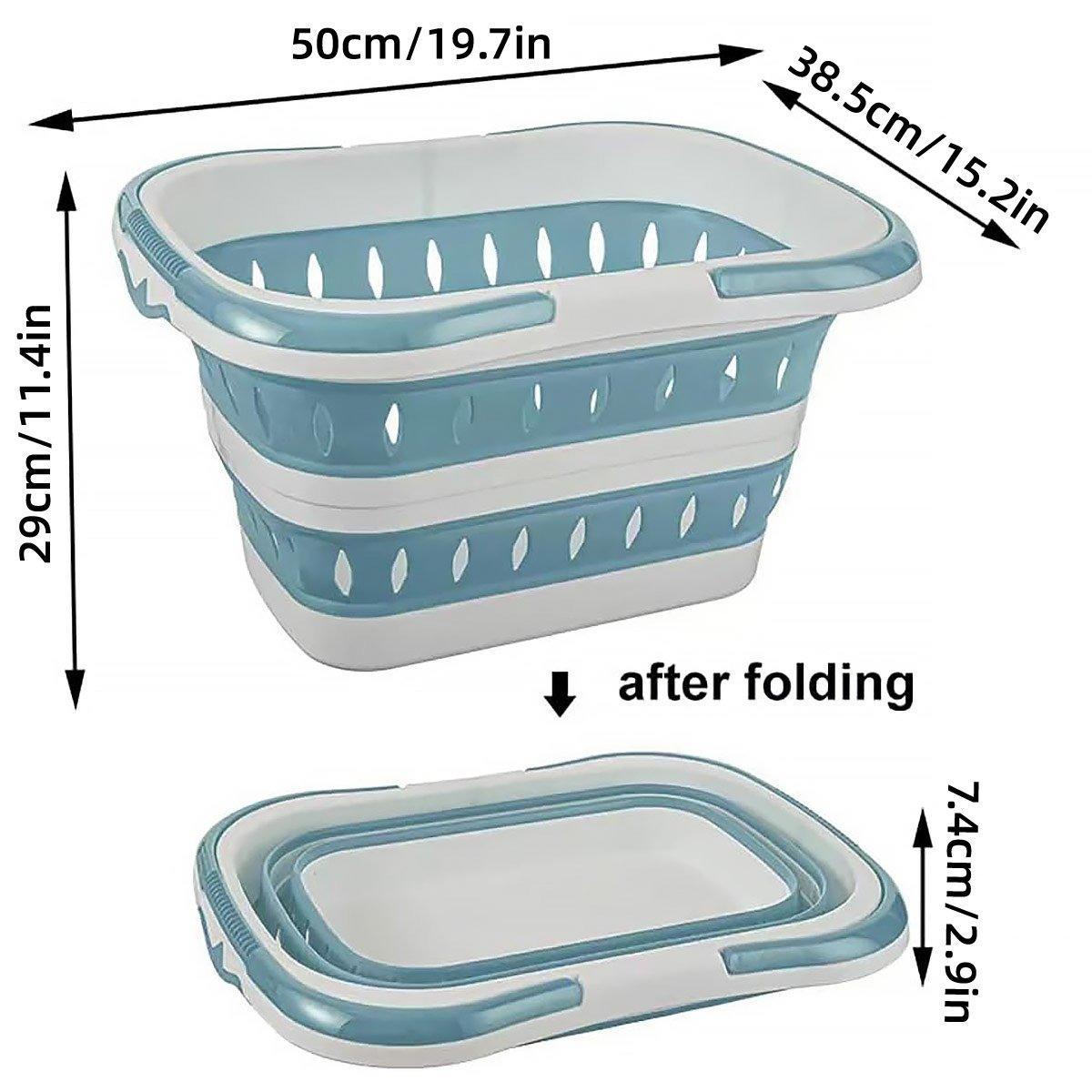 Large Folding Laundry Basket Plastic Dirty Clothes Hamper Blue Bathroom Storage - Blue - Image 3