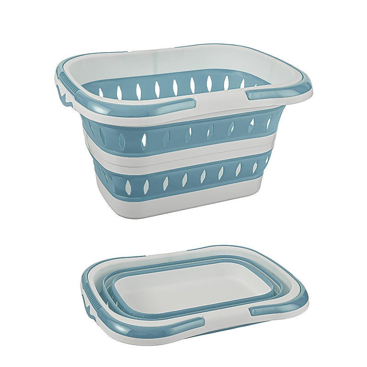 Large Folding Laundry Basket Plastic Dirty Clothes Hamper Blue Bathroom Storage - Blue - Image 7