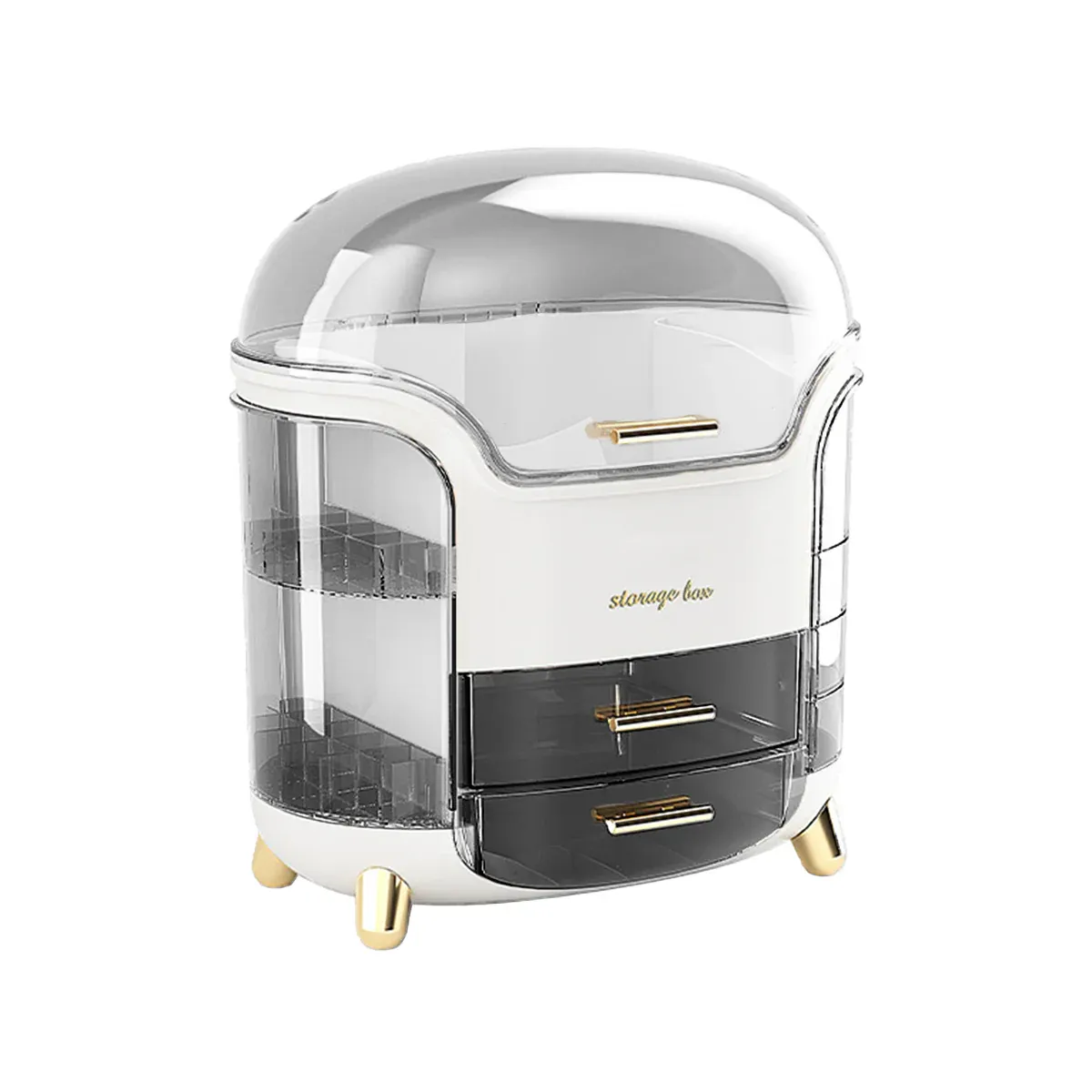 Large Capacity Cosmetic Storage Box Dustproof Organizer for Desktop Vanity Shelf - White - Image 1