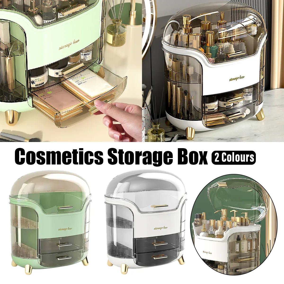 Large Capacity Cosmetic Storage Box Dustproof Organizer for Desktop Vanity Shelf - White - Image 2