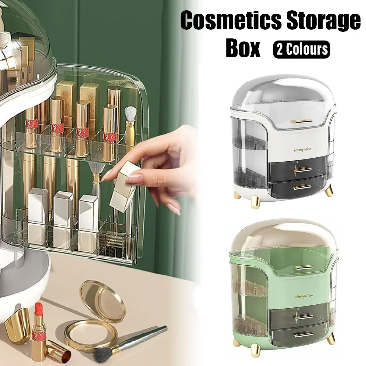 Large Capacity Cosmetic Storage Box Dustproof Organizer for Desktop Vanity Shelf - White - Image 6