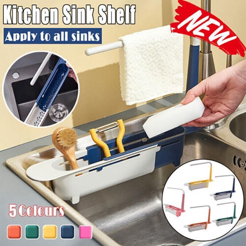 Telescopic Sink Rack Holder Expandable Storage Drain Basket Home Kitchen Tools - Green - Image 1