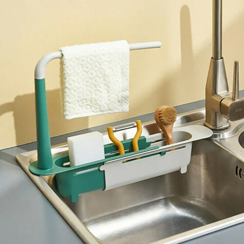 Telescopic Sink Rack Holder Expandable Storage Drain Basket Home Kitchen Tools - Green - Image 3