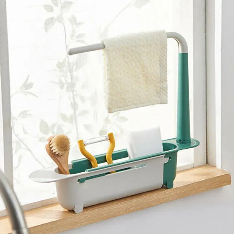Telescopic Sink Rack Holder Expandable Storage Drain Basket Home Kitchen Tools - Green - Image 5