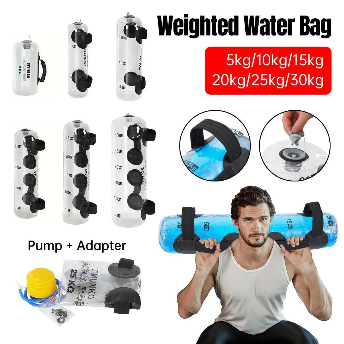 Adjustable Inflatable Water Weight Bag for Fitness Squat Strength Training Bag - 10kg - Image 1