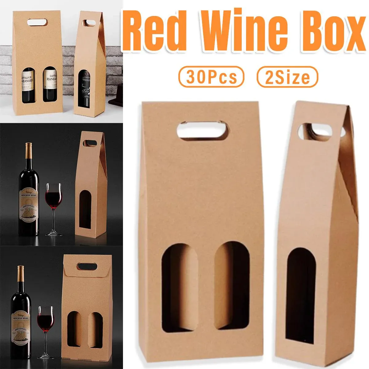 30pcs Kraft Paper Wine Box for Gift Packaging Portable Wine Bottle Storage Box - Double - Image 1