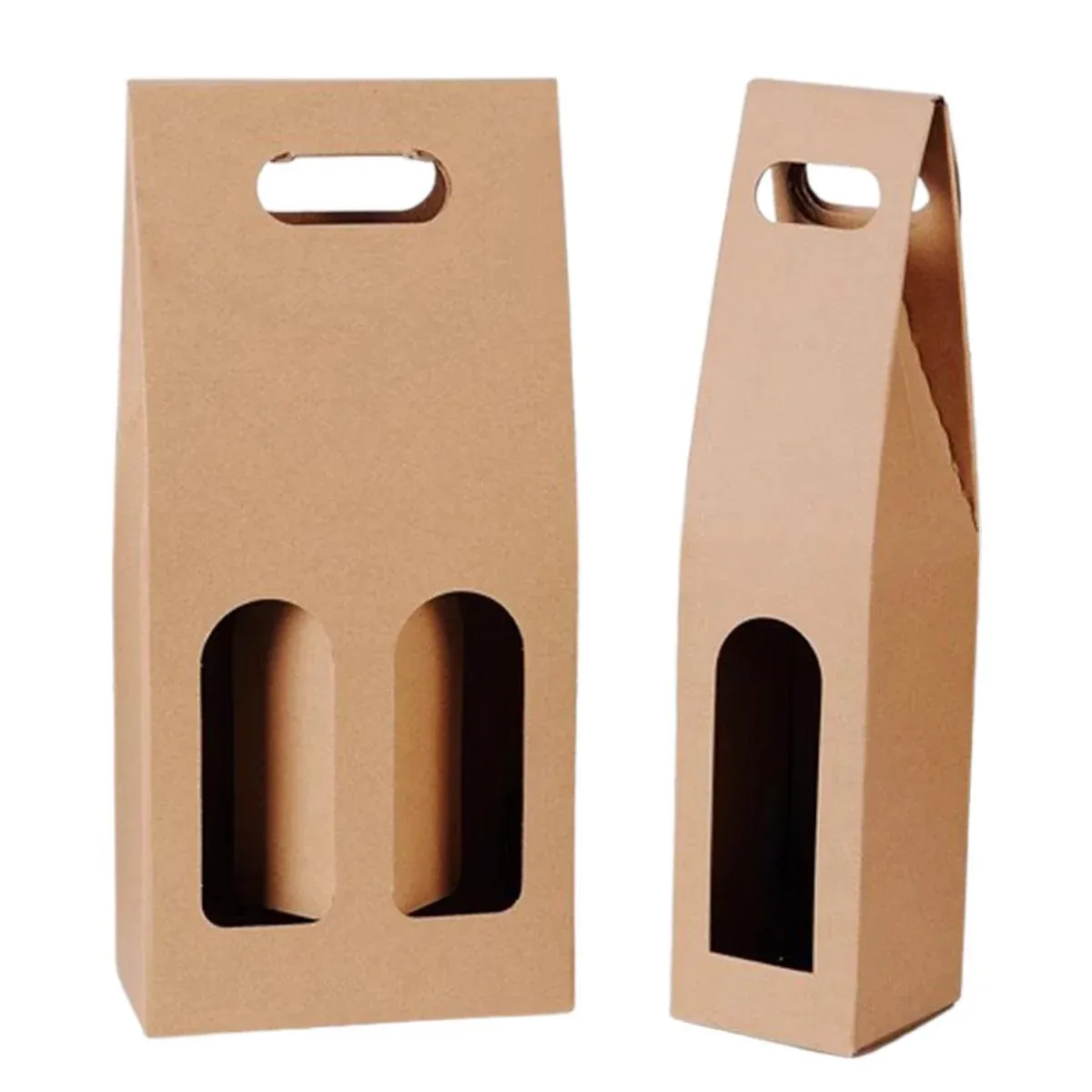 30pcs Kraft Paper Wine Box for Gift Packaging Portable Wine Bottle Storage Box - Double - Image 2