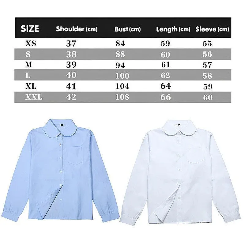 White Girls Peter Pan Collar Long Sleeve School Shirt with two button Adjustable Cuff - L - Image 3