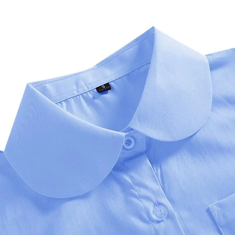 White Girls Peter Pan Collar Long Sleeve School Shirt with two button Adjustable Cuff - XL - Image 4