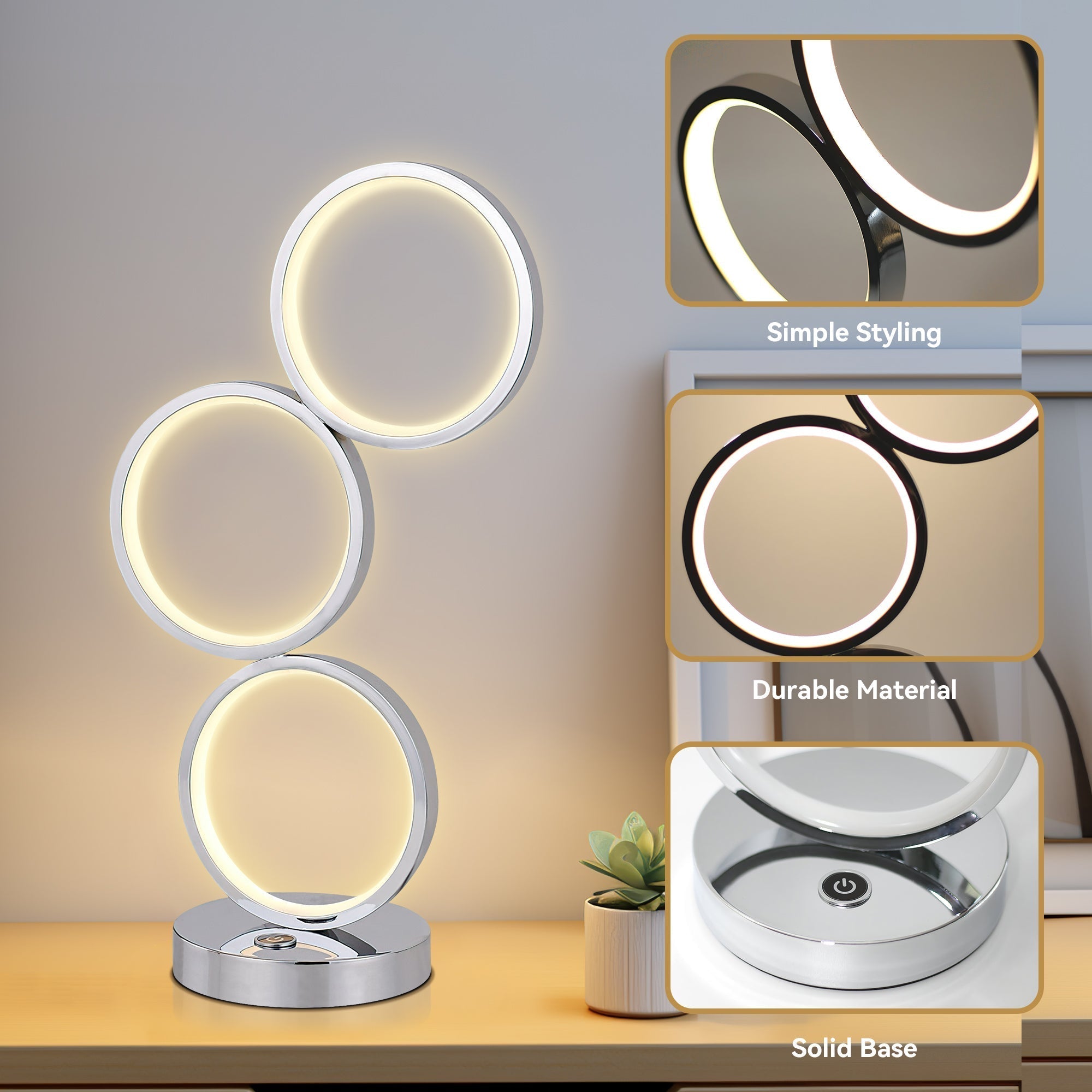Iva LED Touch Table Lamp - Rose Gold/Chrome - Image 6