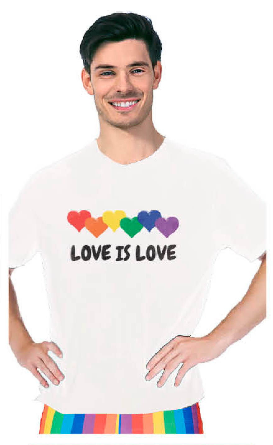 Adult Rainbow T Shirt Top Tee Gay Pride LGBTQ Love Is Love - White- One Size - Image 1