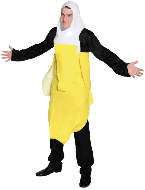 ADULT PEELED BANANA COSTUME Outfit Dress Up Party Halloween Funny Fruit - Image 1