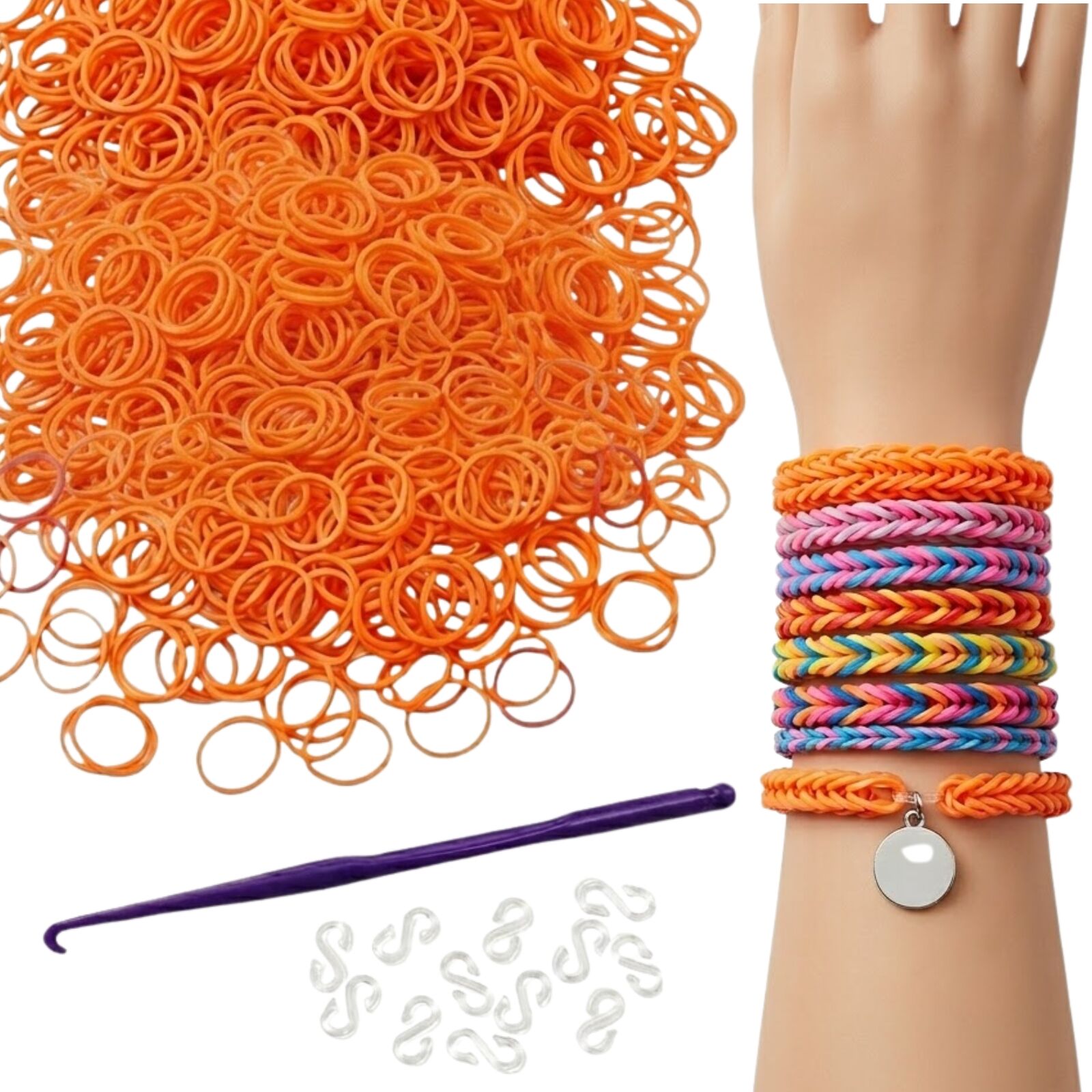 1200pcs Loom Bands Refill Kit Rubber DIY Bracelet Making Set - Plain Orange - Image 1
