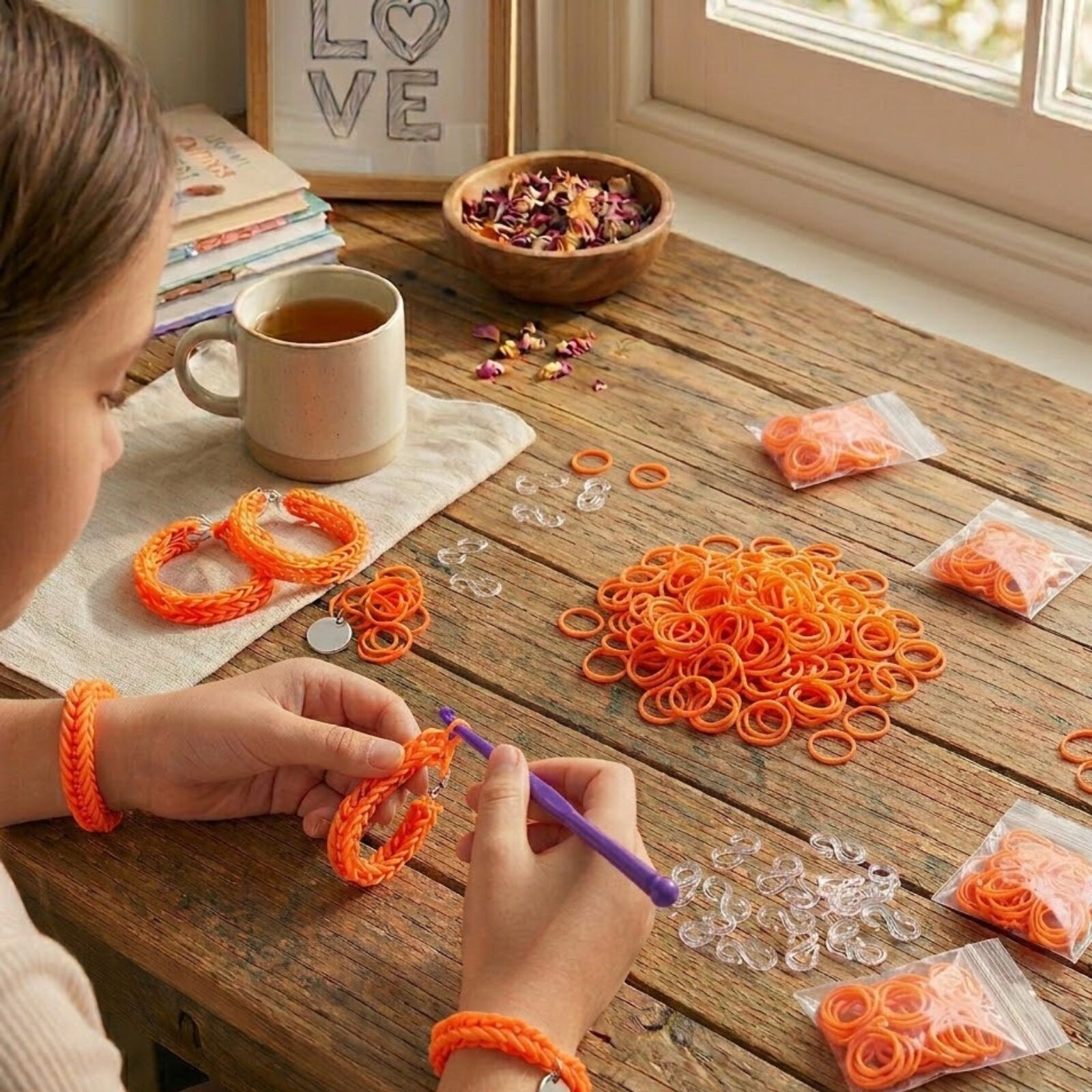1200pcs Loom Bands Refill Kit Rubber DIY Bracelet Making Set - Plain Orange - Image 3