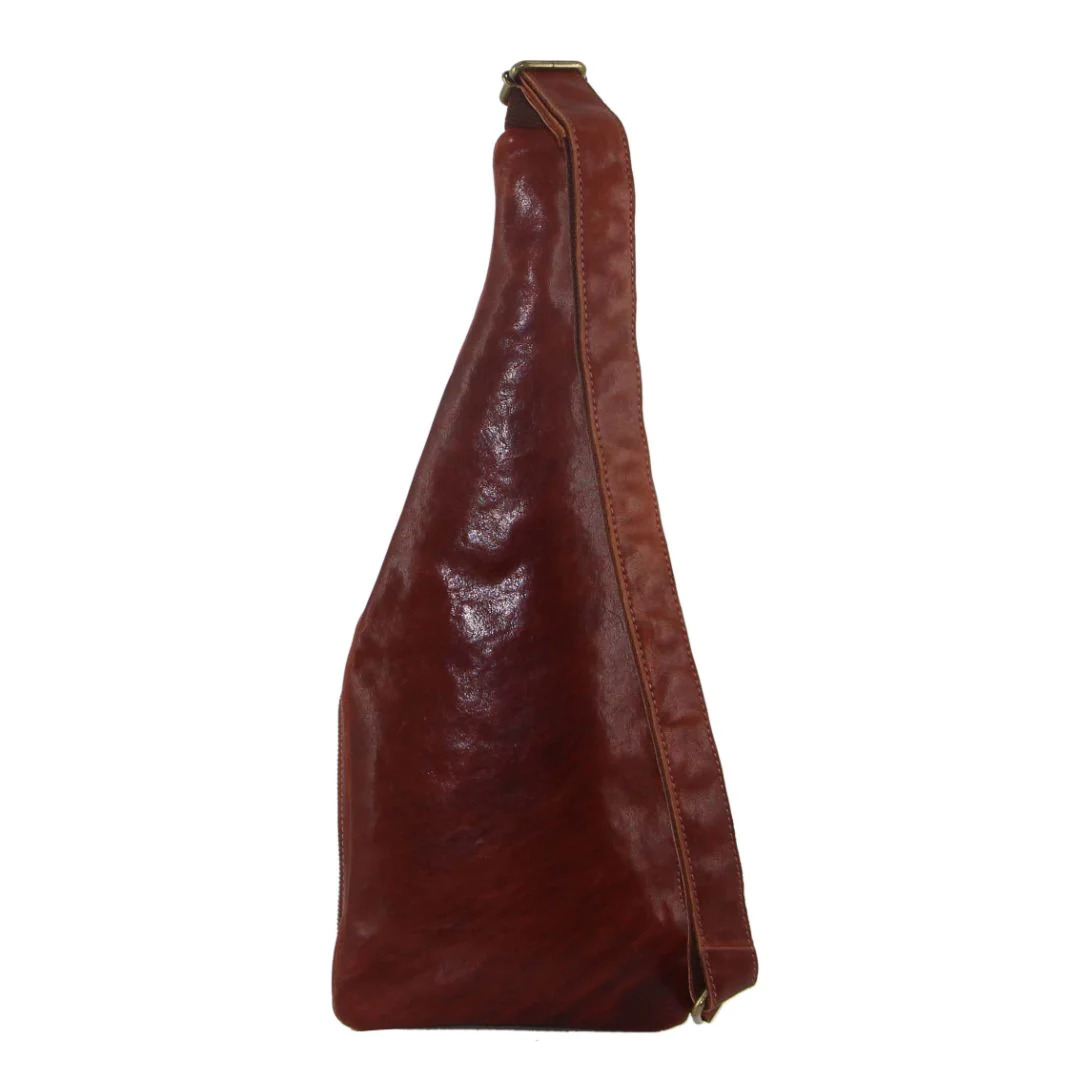 Pierre Cardin Mens Sling Bag Rustic Leather Crossbody Chest Backpack - Chestnut - Image 5