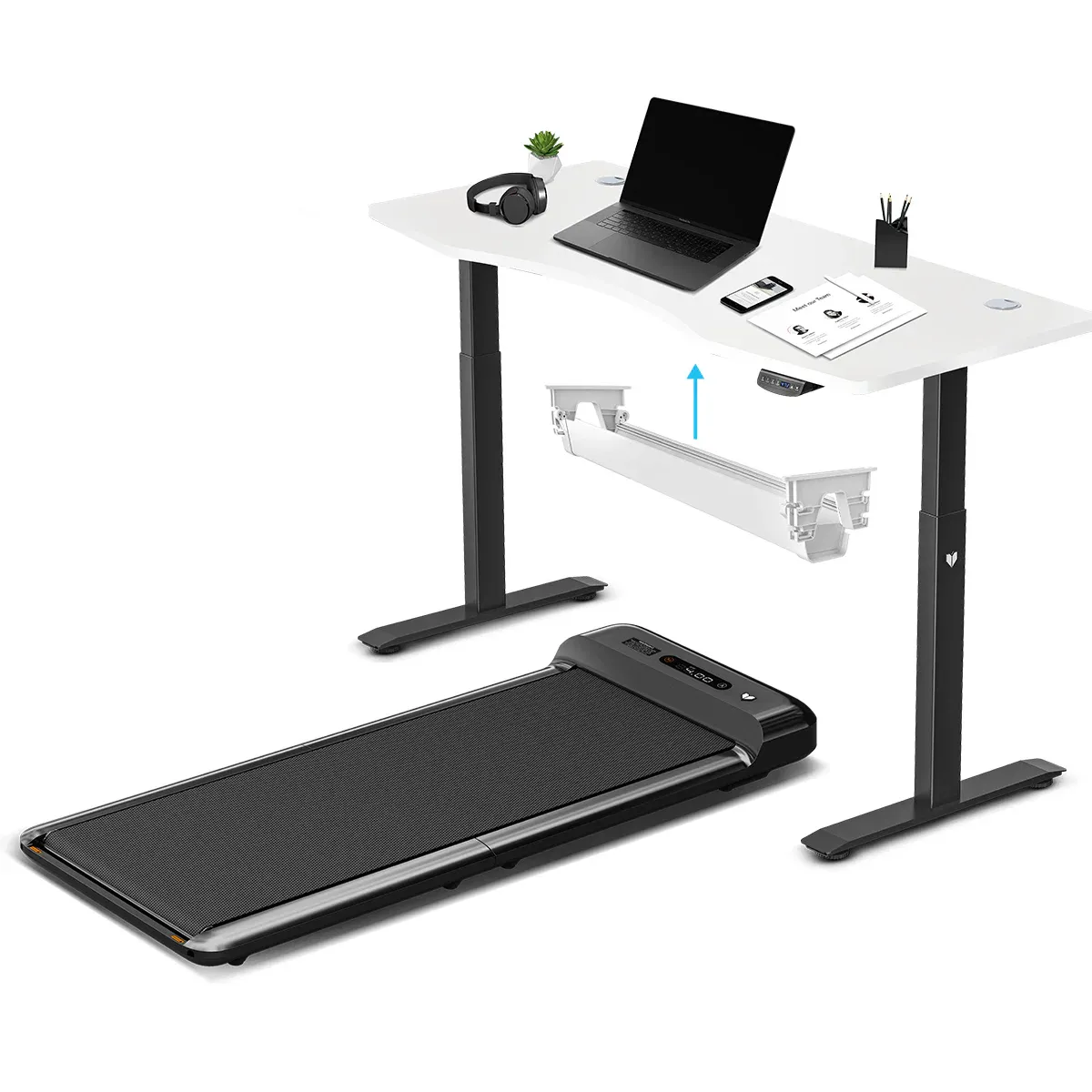 Lifespan Fitness WalkingPad M2 Treadmill with ErgoDesk Automatic White Standing Desk 1500mm + Cable Management Tray - Image 1