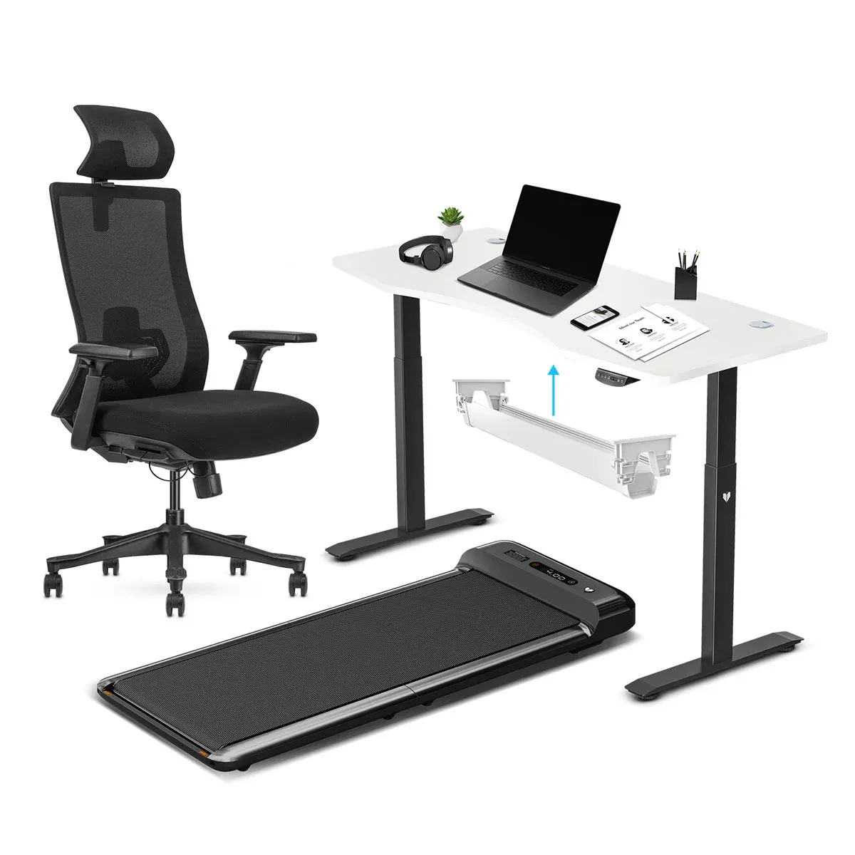Lifespan Fitness WalkingPad M2 + ErgoDesk 1500mm White + Cable Management + DM9 Chair - Image 1