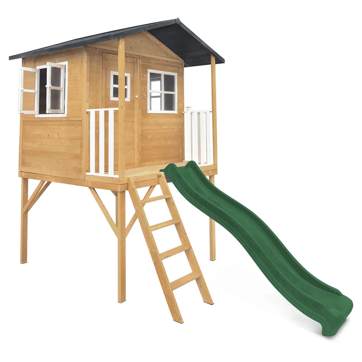 Lifespan Kids Burleigh Cubby House with 2.2m Slide (Green) - Image 3
