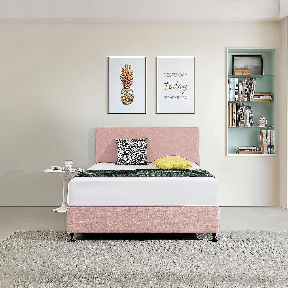 Linen Fabric Double Bed Deluxe Headboard Bedhead - Pale Pink - Image 2