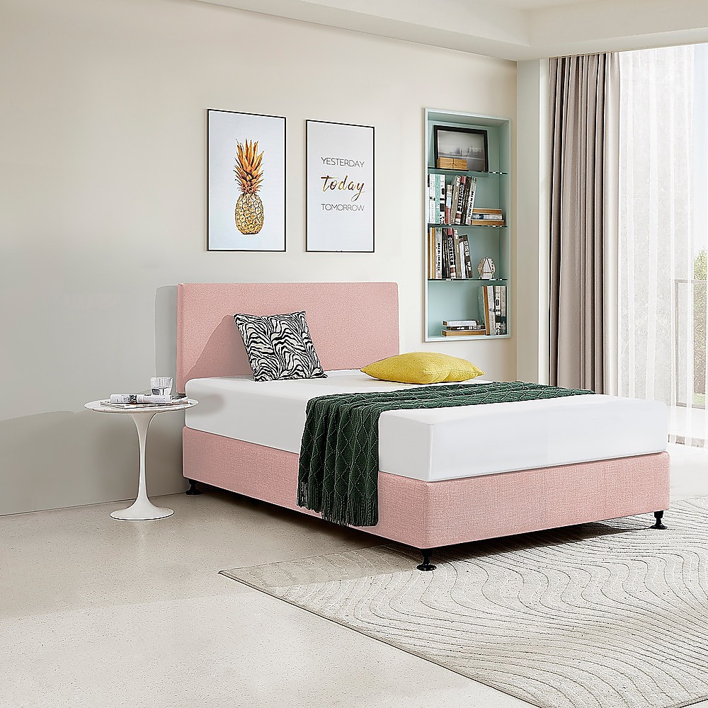 Linen Fabric Double Bed Deluxe Headboard Bedhead - Pale Pink - Image 3